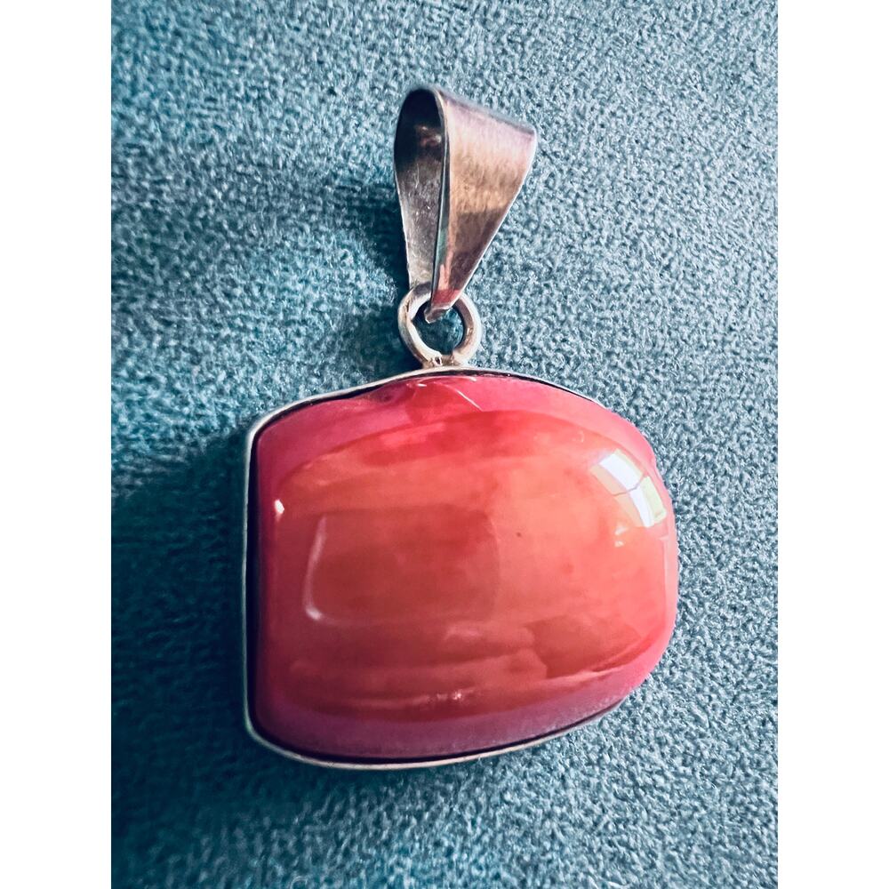 Vintage Mexico 925 Sterling Silver Red Coral Pendant 1.5” Bold Modernist Design - Picture 2 of 10